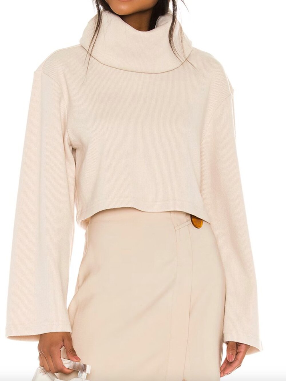 L'Academie Beige Turtle Neck Cropped Sweater